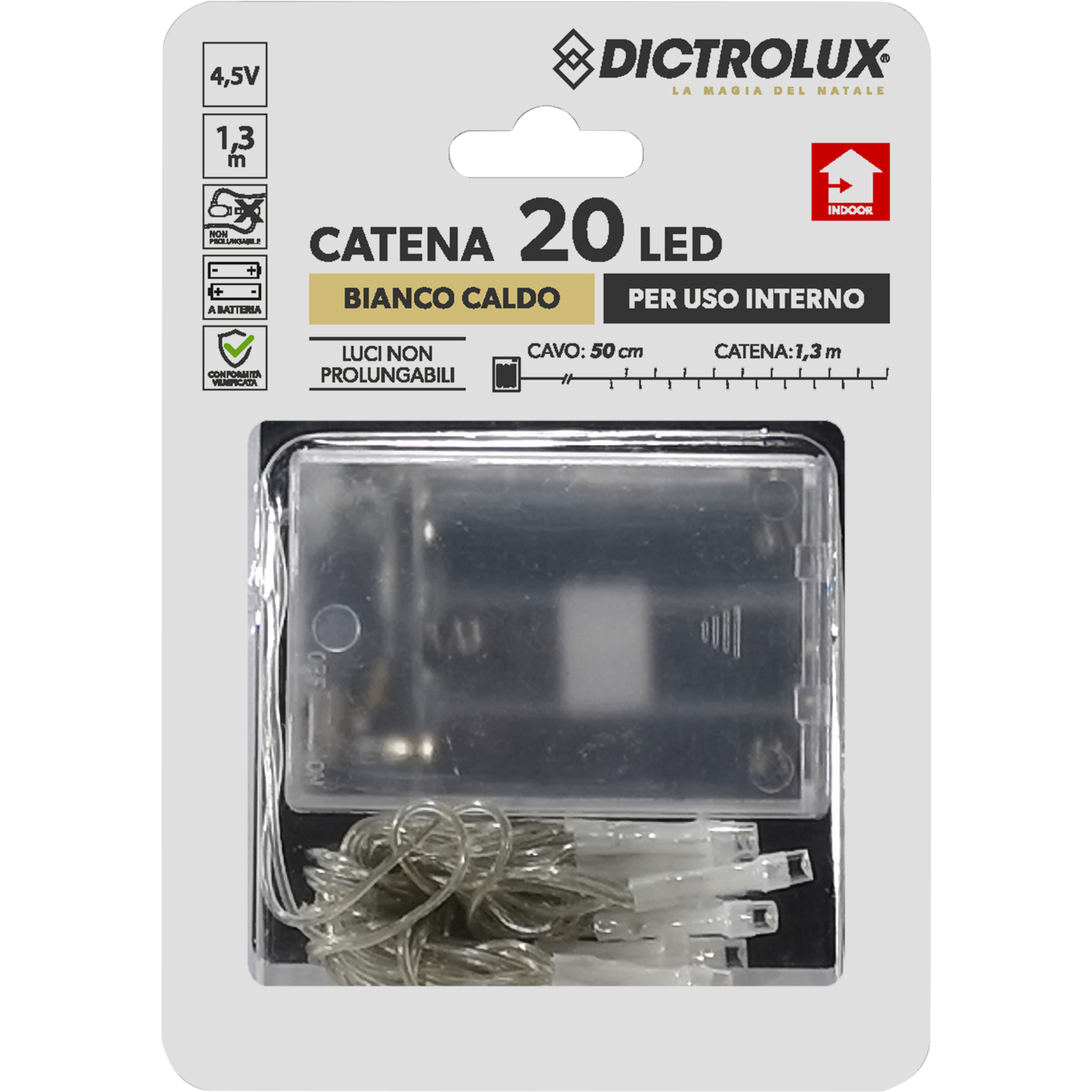 DICTROLUX - Catena Luminosa 20 LED Bianco Caldo 1,3 metri